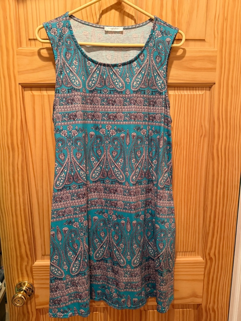 Simple Fun Sleeveless Teal Paisley Print Dress